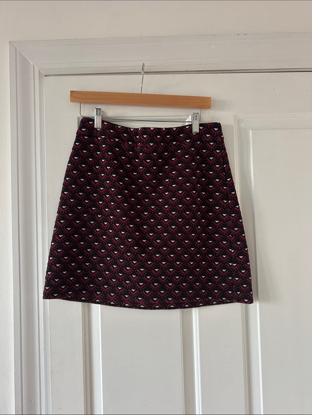 LOFT Burgundy and Black Patterned Mini Skirt